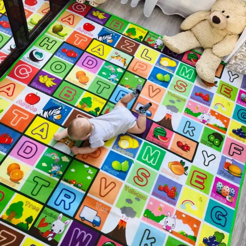 Tapis d’Éveil Éducatif Double Face Mousse 180x120cm – Ramper, Jouer & Apprendre | Motif Ferme & Lettres