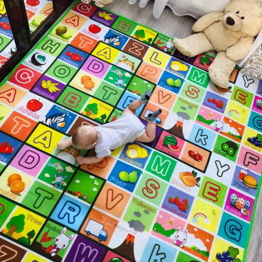 Tapis d’Éveil Éducatif Double Face Mousse 180x120cm – Ramper, Jouer & Apprendre | Motif Ferme & Lettres