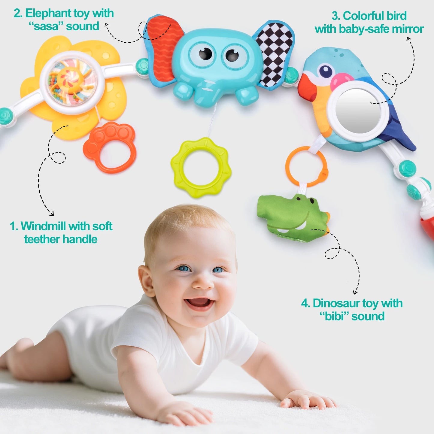 Jouet À Suspendre Bébé Poussette & Siège Auto – Spirale D’Activité Éveil Sensoriel