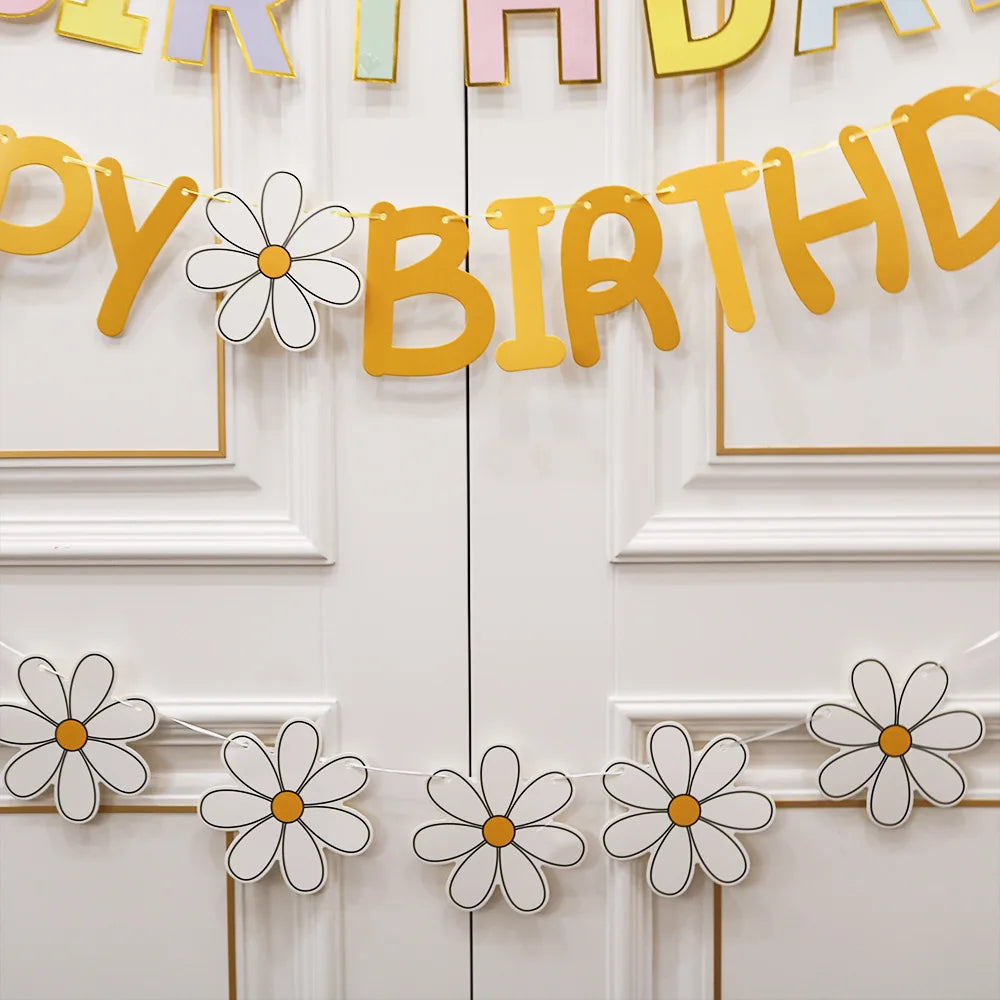 Guirlande Fanions Marguerite Blanche – Décoration Anniversaire Bohème Florale & Baby Shower