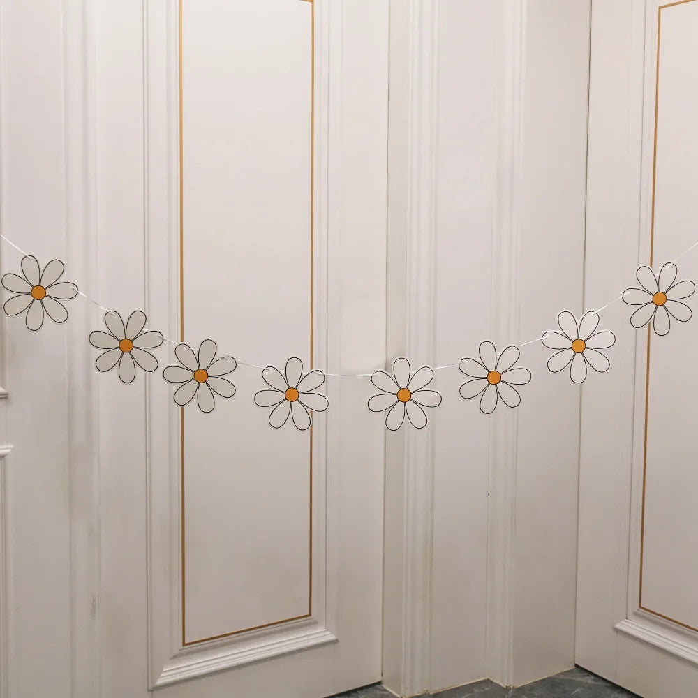 Guirlande Fanions Marguerite Blanche – Décoration Anniversaire Bohème Florale & Baby Shower