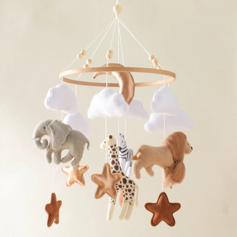 Mobile Musical Bébé Bois & Feutre — Cloche Lit Animaux Cartoon | Boîte à Musique & Support | 36 Modèles