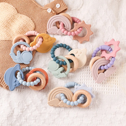 Anneau de Dentition Silicone Bébé – Jouet Sensoriel Sans BPA | 0-12 Mois