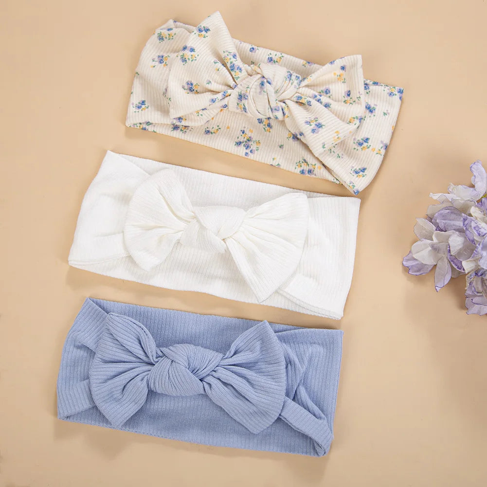 Lot 3 Bandeaux Bébé Fille Côtelés – Floral Cœur Marguerite Arc Vintage Accessoire Cheveux