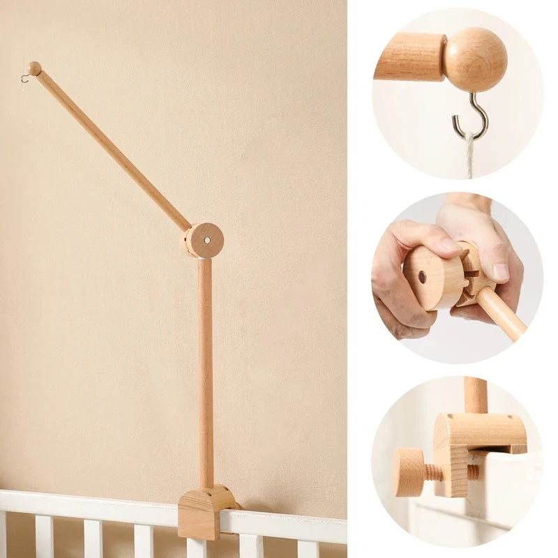 Mobile Hochet Bois & Feutre Forêt Bébé — Cloche Lit Animaux Cartoon & Support | 14 Modèles 0-12 Mois