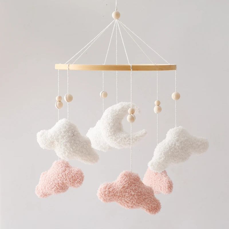 Mobile Lit Bébé Musical et Lumineux – Bois Naturel, Hochet Feutre Doux & Boîte à Musique Nouveau-Né