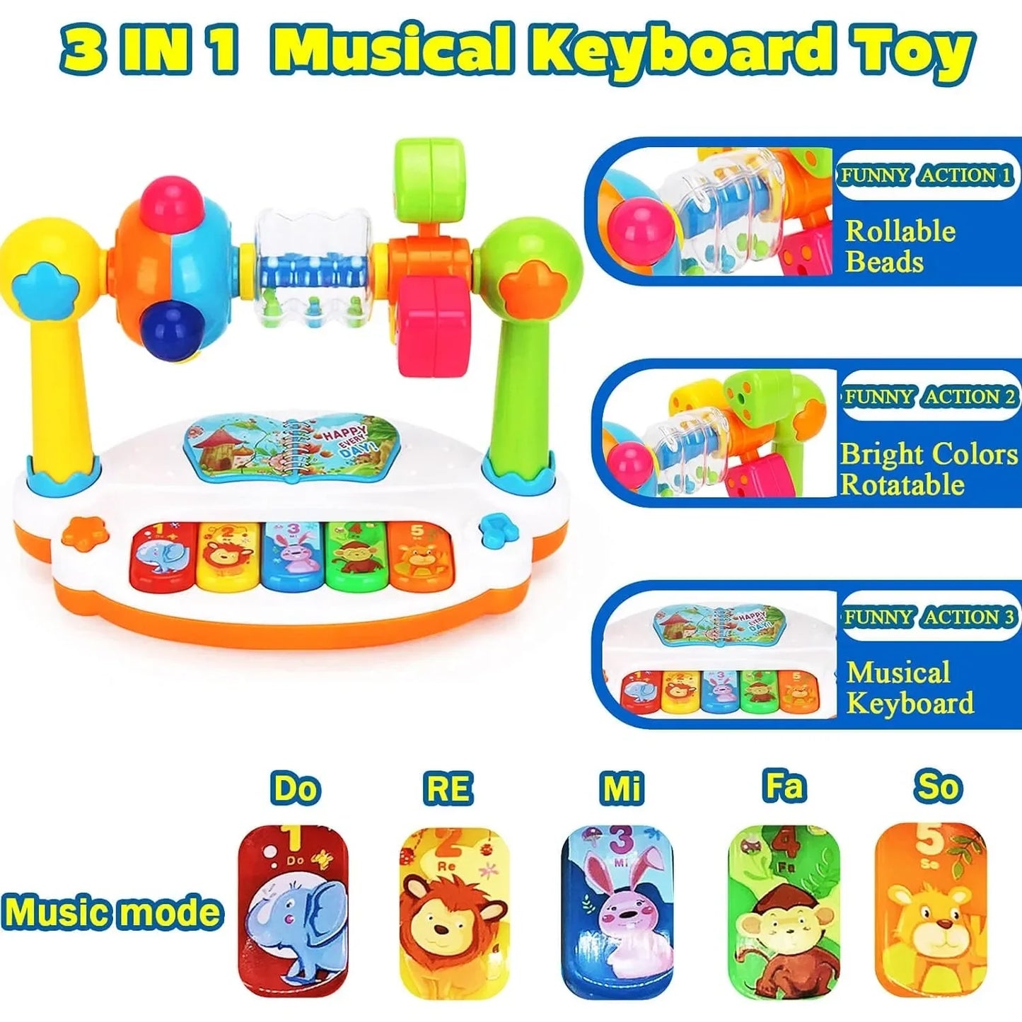 Piano Bébé Musical Rotatif Lumineux – Clavier Éveil Son & Lumière Tout-Petit 1 2 Ans