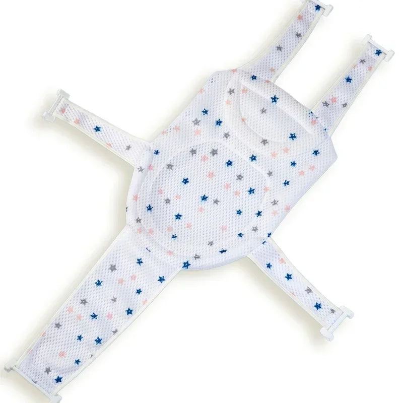 Filet de Bain Bébé avec Coussin Oreiller – Siège Antidérapant Ajustable Nouveau-Né | Rose, Bleu & Étoile