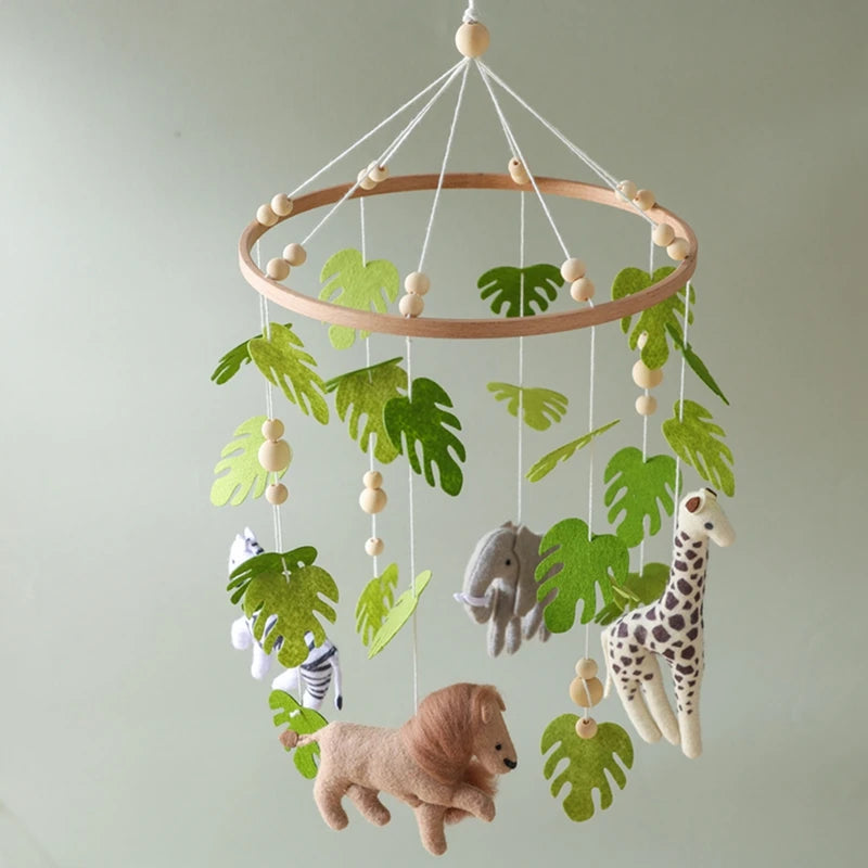 Mobile Hochet Bois & Feutre Forêt Bébé — Cloche Lit Animaux Cartoon & Support | 14 Modèles 0-12 Mois