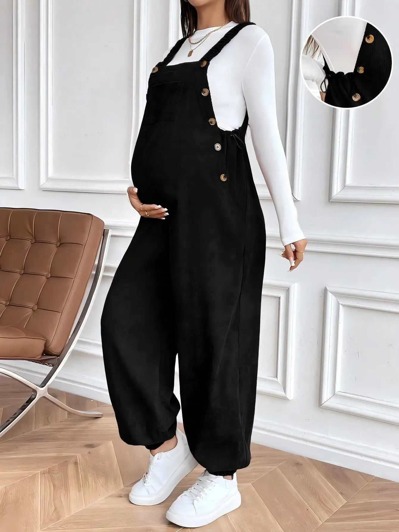 Salopette Maternité Velours Côtelé — Bretelles Réglables, Coupe Ample, Grossesse S-XL