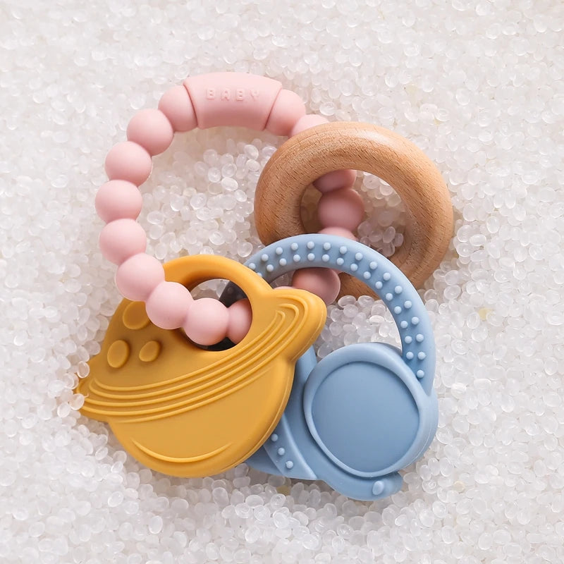 Anneau de Dentition Silicone Bébé – Jouet Sensoriel Sans BPA | 0-12 Mois