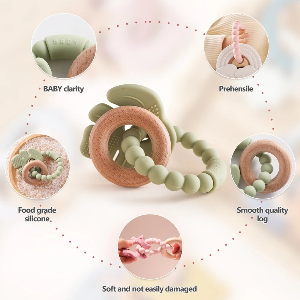 Anneau de Dentition Silicone Bébé – Jouet Sensoriel Sans BPA | 0-12 Mois