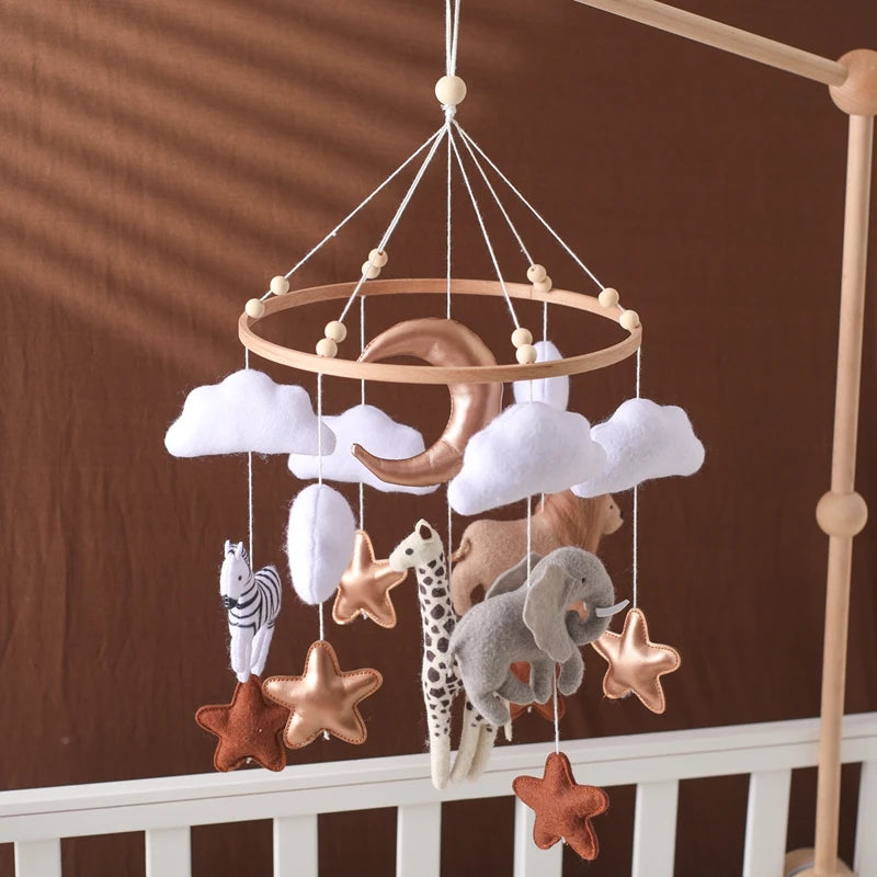 Mobile Musical Bébé Bois Feutre Premium — Cloche Lit Animaux & Boîte à Musique | 3 Modèles