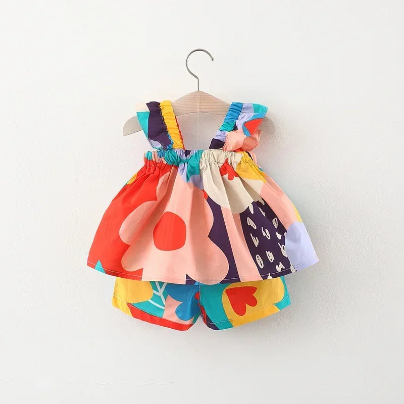 Ensemble Été Fille Bébé 2 Pièces — Top Bretelles Fleurs & Pantalon Casual, 9M-6 Ans