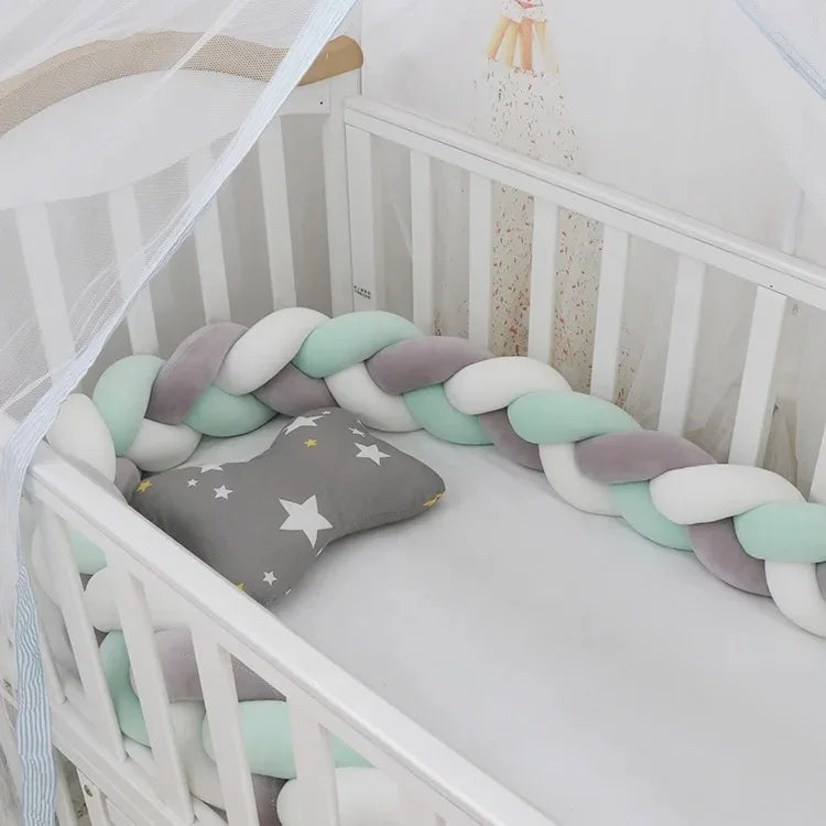 Tour de Lit Bébé Tressé Nœuds Coton PP – Pare-Chocs Berceau Nouveau-Né Large Choix Coloris 1M à 4M