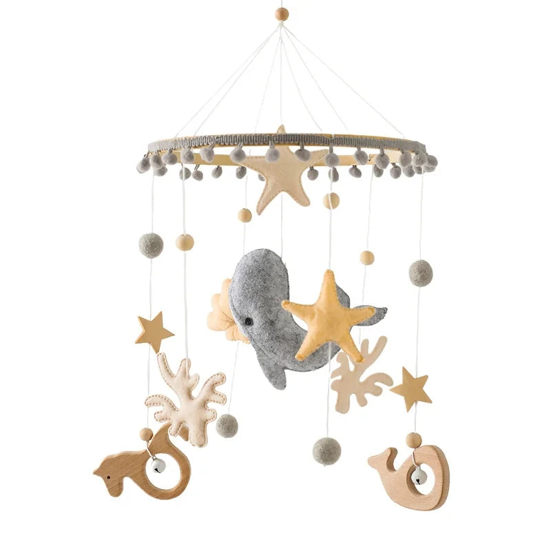 Mobile Hochet Bois & Feutre Forêt Bébé — Cloche Lit Animaux Cartoon & Support | 14 Modèles 0-12 Mois
