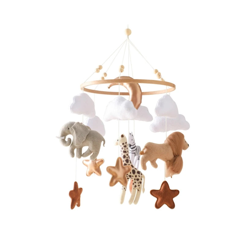 Mobile Hochet Bois & Feutre Forêt Bébé — Cloche Lit Animaux Cartoon & Support | 14 Modèles 0-12 Mois