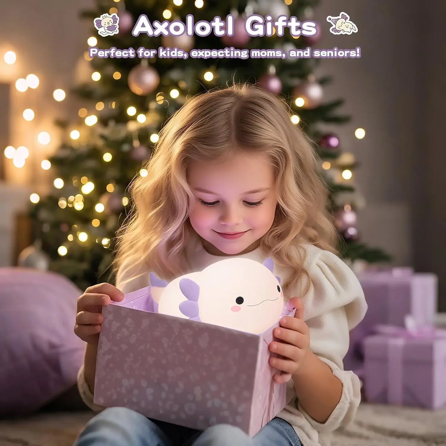 Veilleuse axolotl silicone — Lampe de Nuit LED Kawaii Rechargeable | Chambre Enfant & Bébé