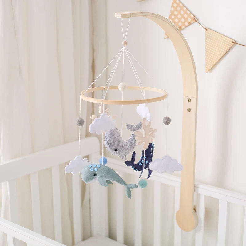 Mobile Hochet Bois & Crochet Bébé – Cloche Lit Étoiles & Pendentifs | Support Nuage | 27 Modèles