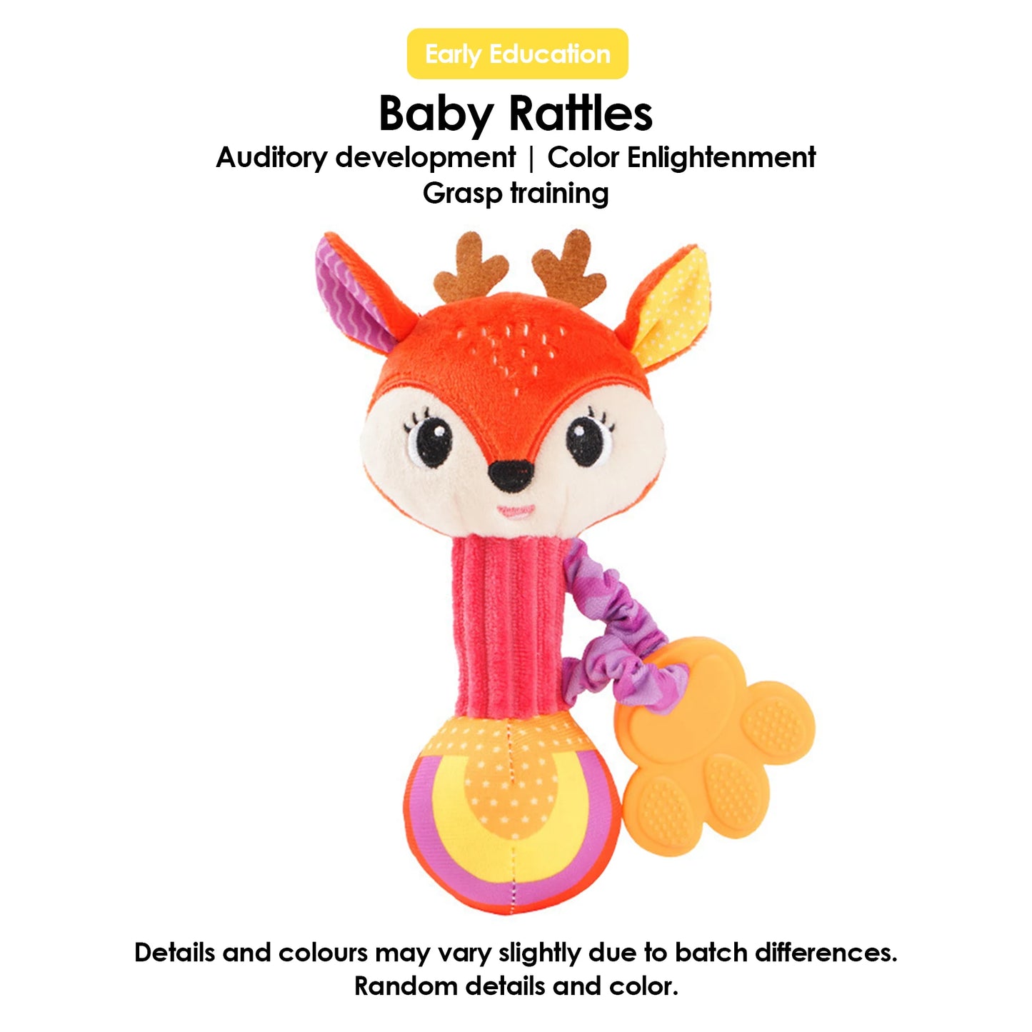 Hochet Bébé Peluche Animal Doux – Doudou Sensoriel Froissé Grinçant Naissance 0-12 Mois