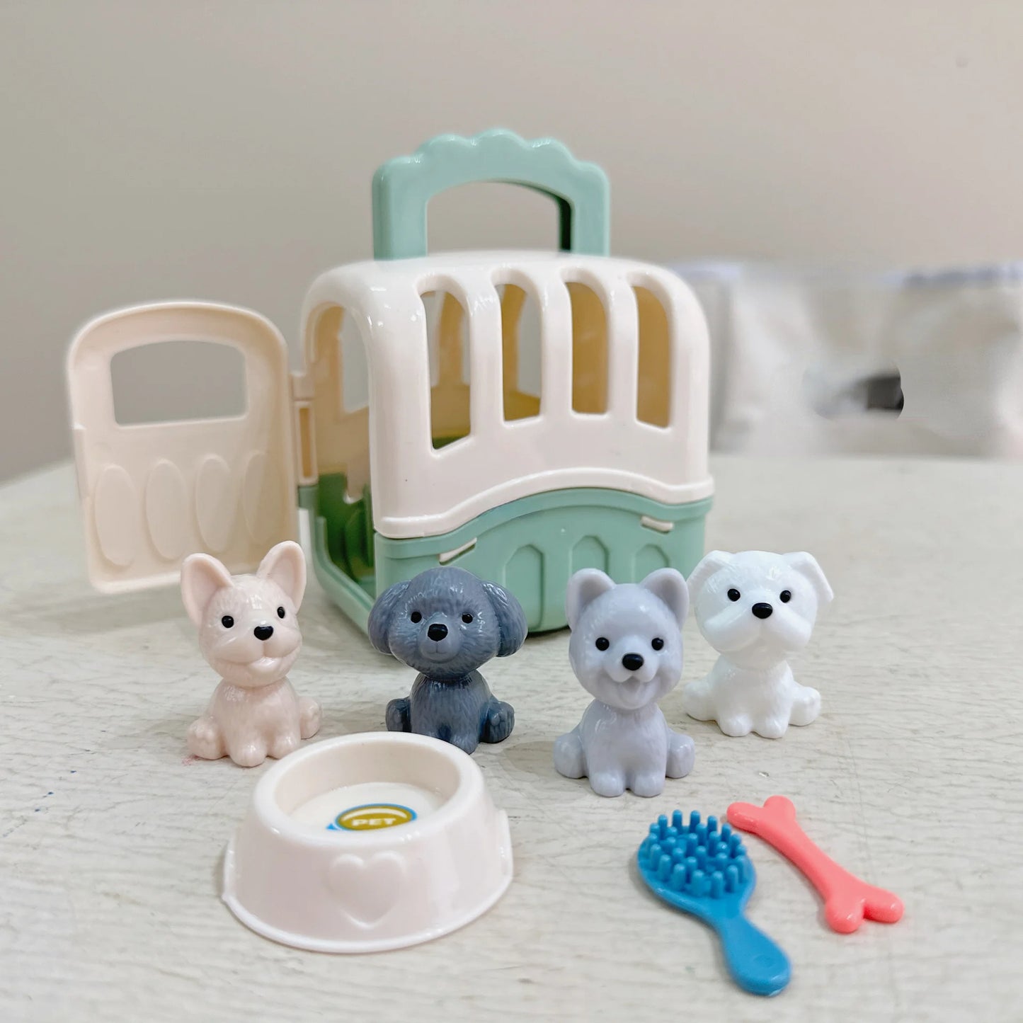 8pcs/set Cute Dog Pet Basket Family Toys Dog Doll Set Dog Cage Toys Scene Playing Toys Christmas Decoration  Gifts