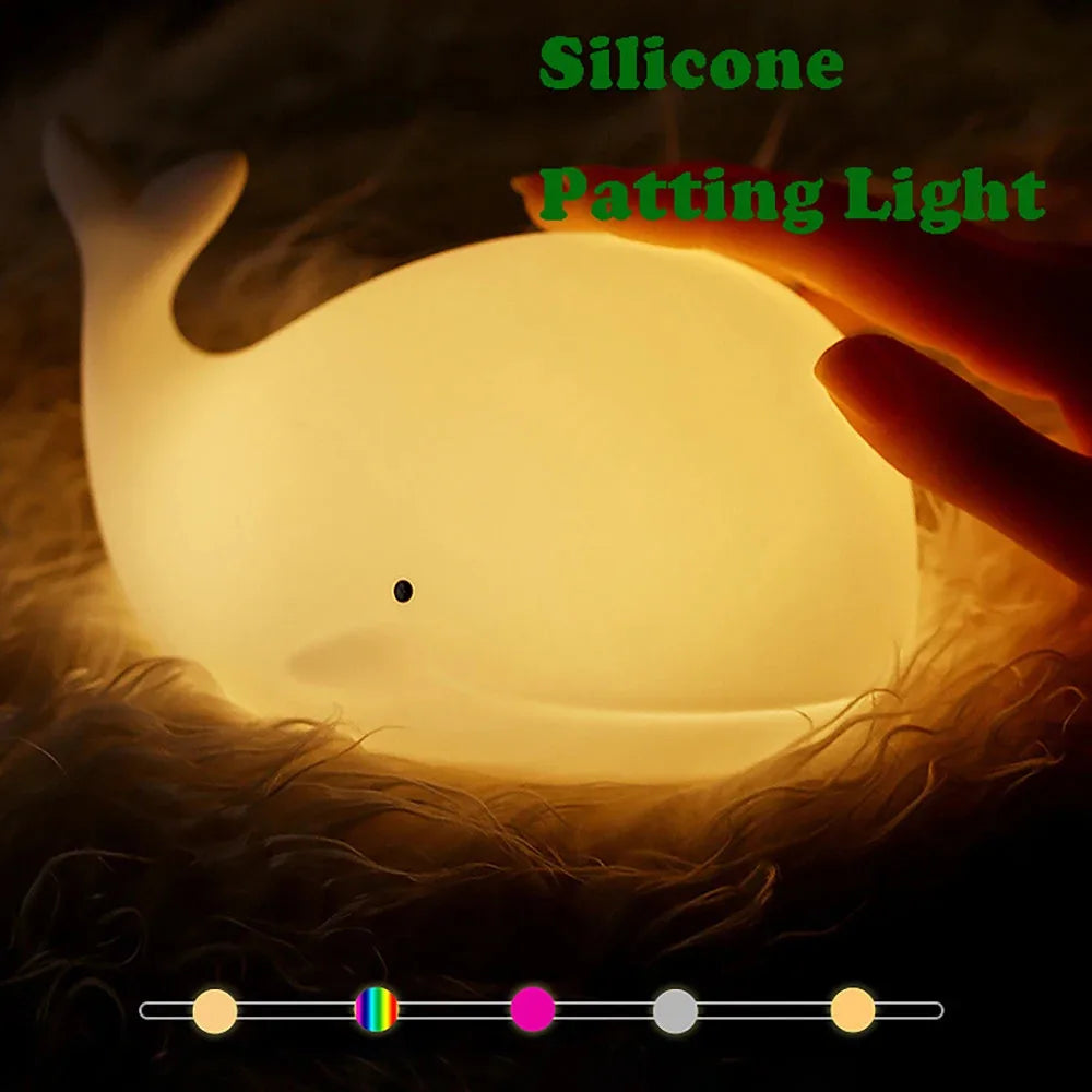 Veilleuse baleine bébé silicone — LED 7 Couleurs Tactile Rechargeable USB Minuterie 3h | Chambre Bébé & Enfant