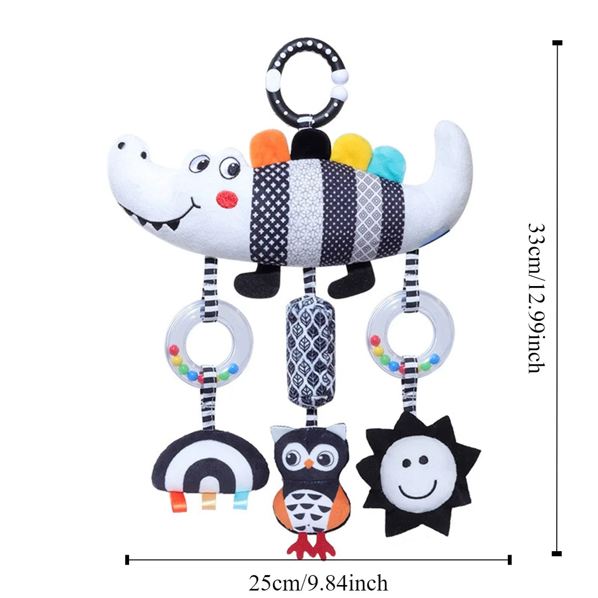 Hochet Suspendu Bébé Peluche Animal Noir & Blanc – Poussette Siège Auto Lit Éveil Nouveau-Né 0-36 Mois