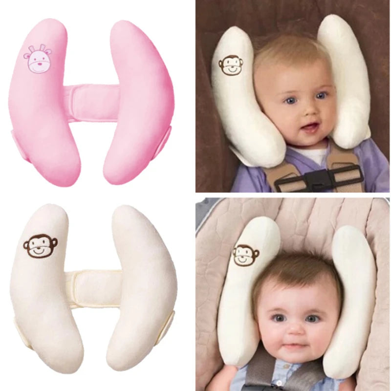 Appui-Tête Poussette Banane Motif Fleur – Cale Tête Coussin Support Cou Bébé | Blanc & Rose Siège Auto