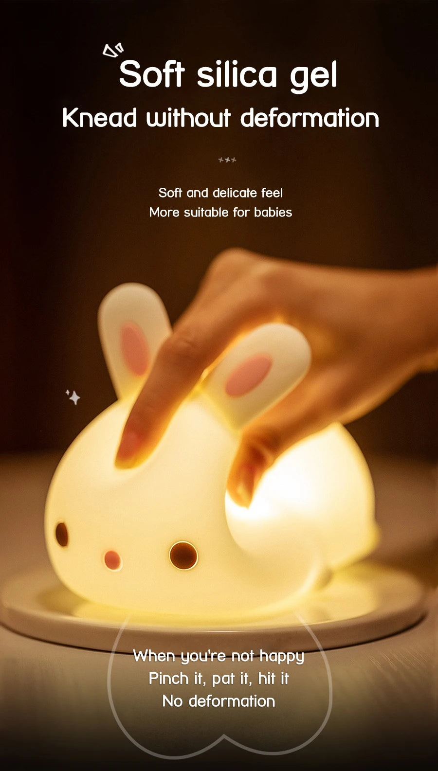Veilleuse lapin bébé RGB — Silicone Tactile 16 Couleurs Rechargeable USB | Chambre Bébé & Enfant