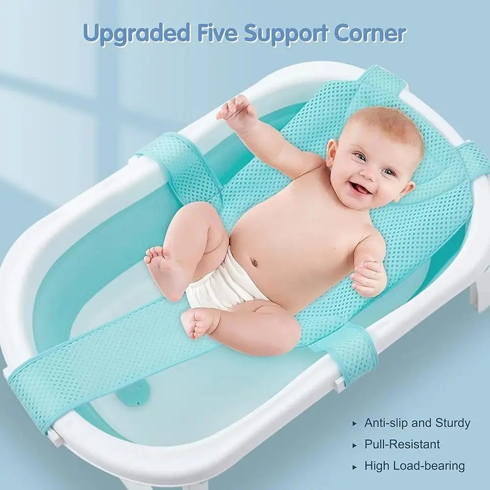 Filet de Bain Bébé Antidérapant Croix Ajustable – Siège Berceau Nouveau-Né | Rose, Bleu & Étoile