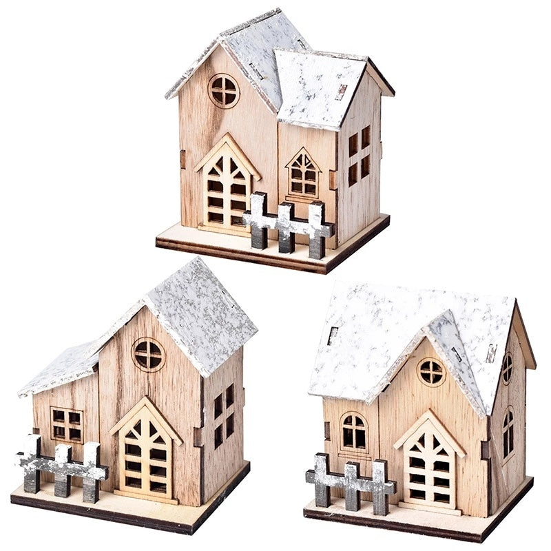 Maison Bois Lumineuse Noël LED – Village de Noël Miniature & Décoration Chalet Lumineux