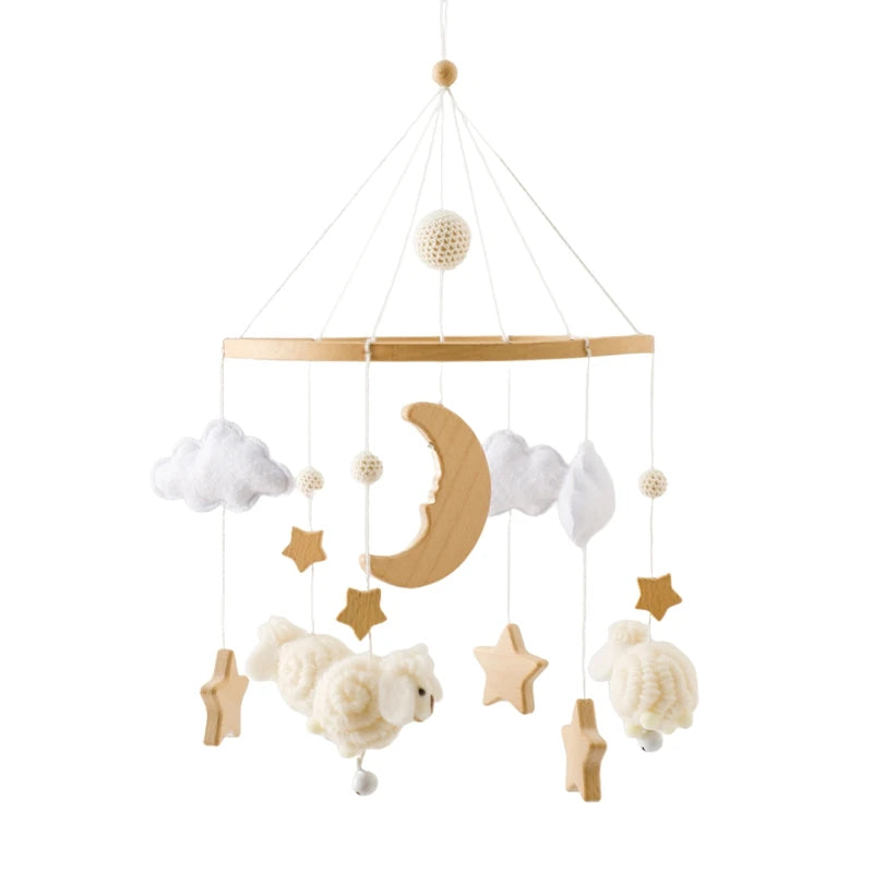 Mobile Hochet Bois & Feutre Forêt Bébé — Cloche Lit Animaux Cartoon & Support | 14 Modèles 0-12 Mois