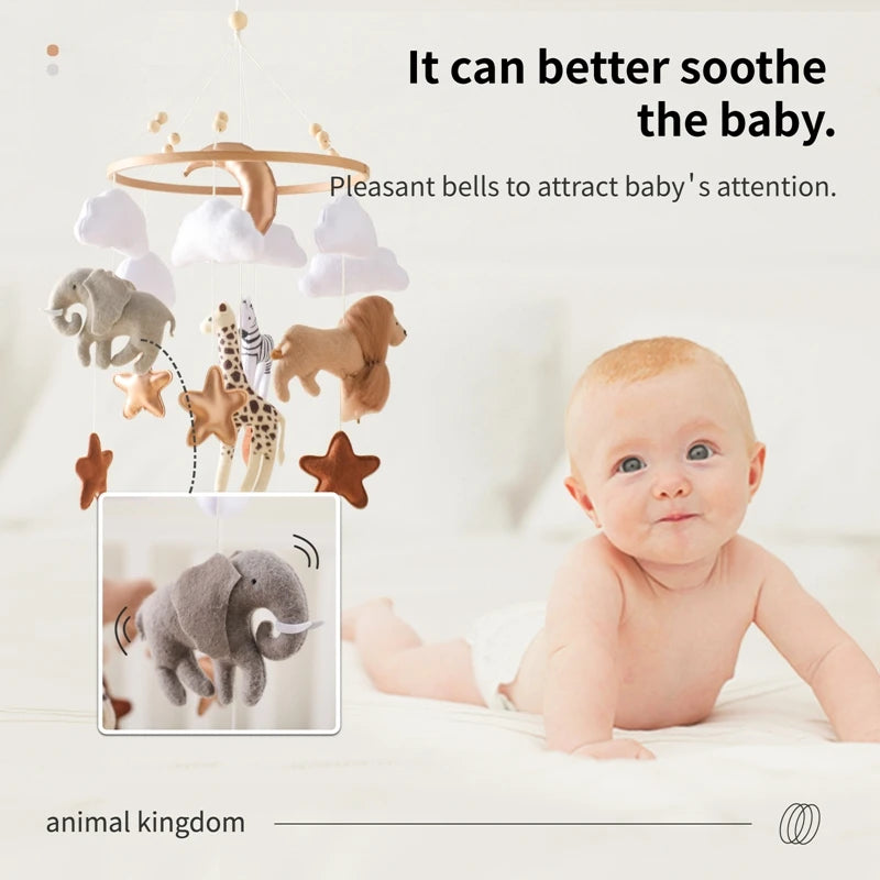 Mobile Musical Bébé Bois Feutre Premium — Cloche Lit Animaux & Boîte à Musique | 3 Modèles