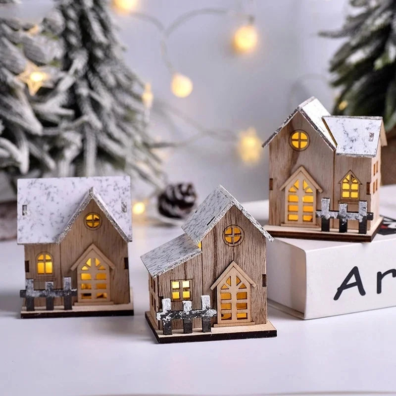 Maison Bois Lumineuse Noël LED – Village de Noël Miniature & Décoration Chalet Lumineux