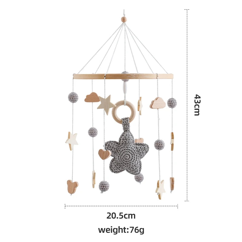 Mobile Hochet Bois & Crochet Bébé – Cloche Lit Étoiles & Pendentifs | Support Nuage | 27 Modèles