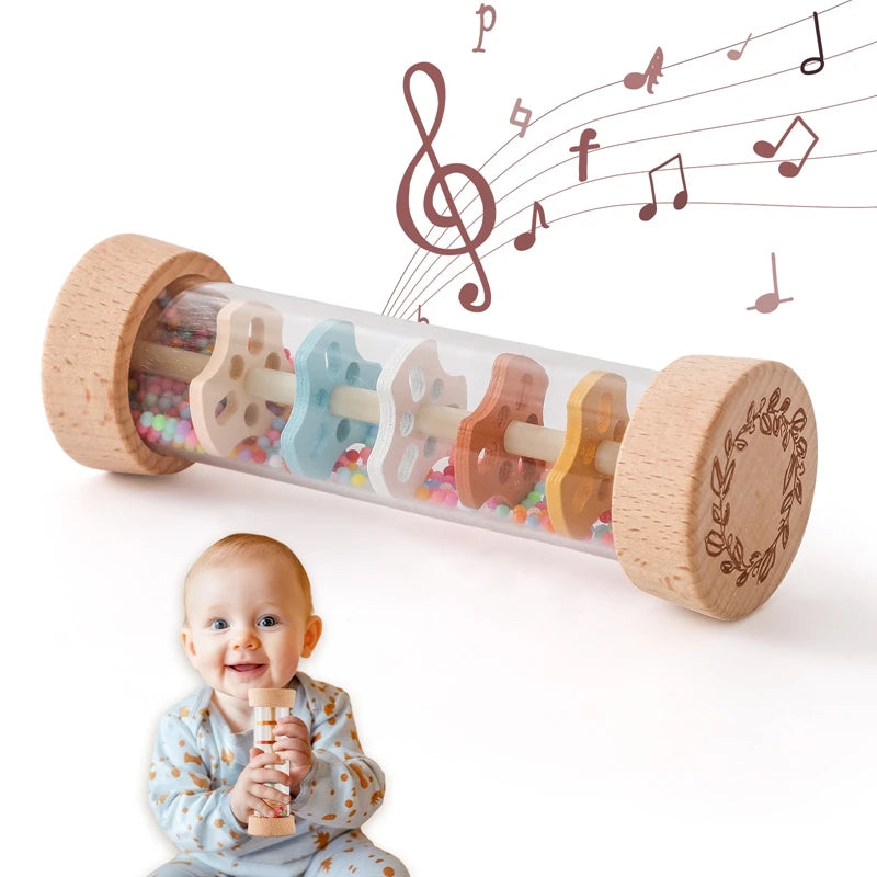 Bâton de Pluie Bébé Bois Montessori – Hochet Sensoriel Arc-en-Ciel Coloré Éveil 0-3 Ans