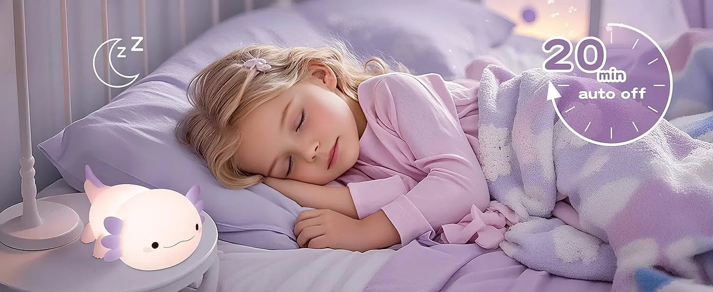 Veilleuse axolotl silicone — Lampe de Nuit LED Kawaii Rechargeable | Chambre Enfant & Bébé