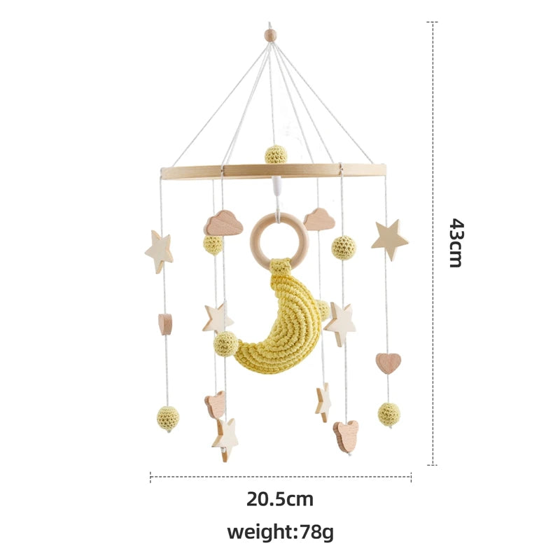 Mobile Hochet Bois & Crochet Bébé – Cloche Lit Étoiles & Pendentifs | Support Nuage | 27 Modèles
