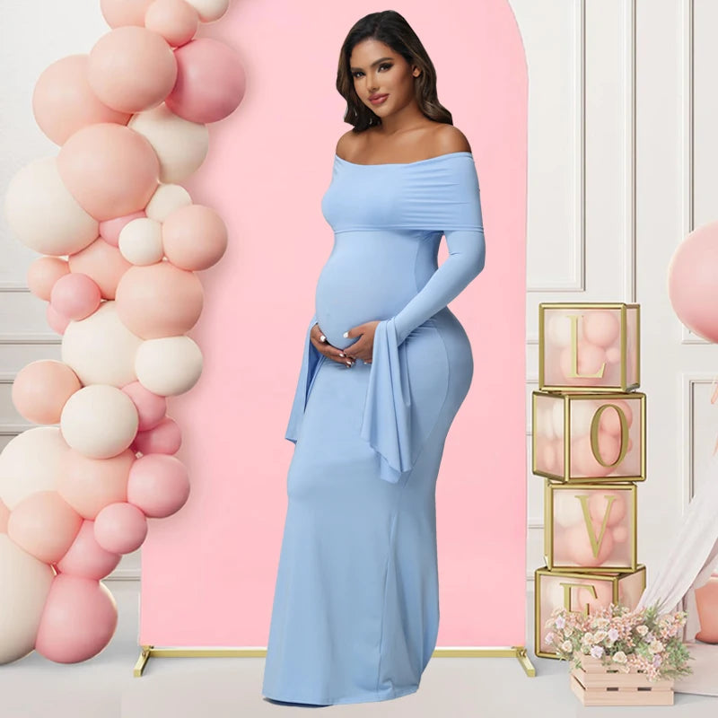 Robe Maternité Séance Photo — Épaules Dénudées, Manches Longues, Bodycon Grossesse
