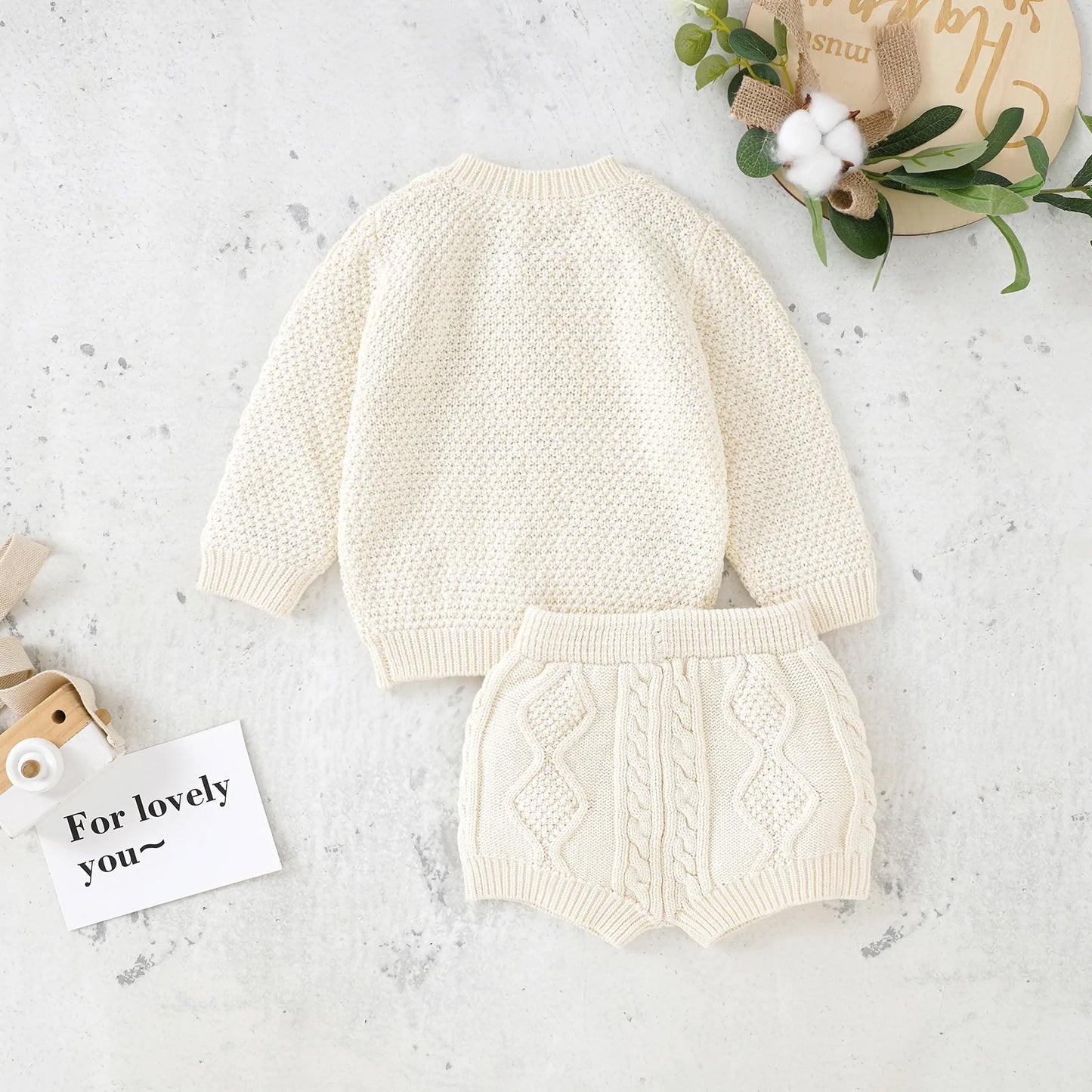 Ensemble Tricot Bébé 2 Pièces — Cardigan Coton Manches Longues & Pantalon, Unisexe 0-18 Mois