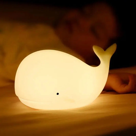 Silicone Whale Baby Night Light — 7-Color LED Touch USB Rechargeable 3-Hour Timer | Baby & Kids Room