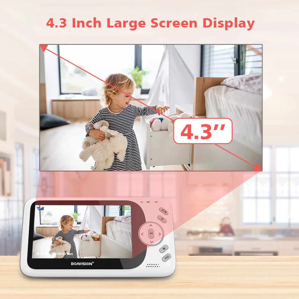 Babyphone Vidéo 4,3 Pouces Pan Tilt – Vision Nocturne, Audio Bidirectionnel 2,4G Sans Fil | VB801