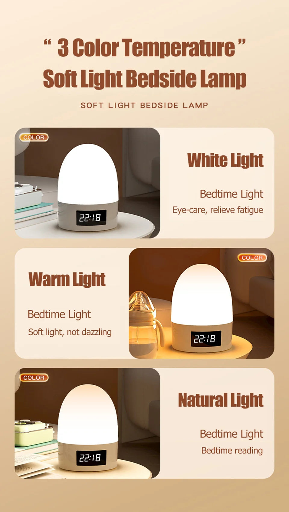 Veilleuse LED Tactile Rechargeable Bébé – 3 Couleurs & Luminosité Réglable USB-C | 9 Modèles Chambre Enfant