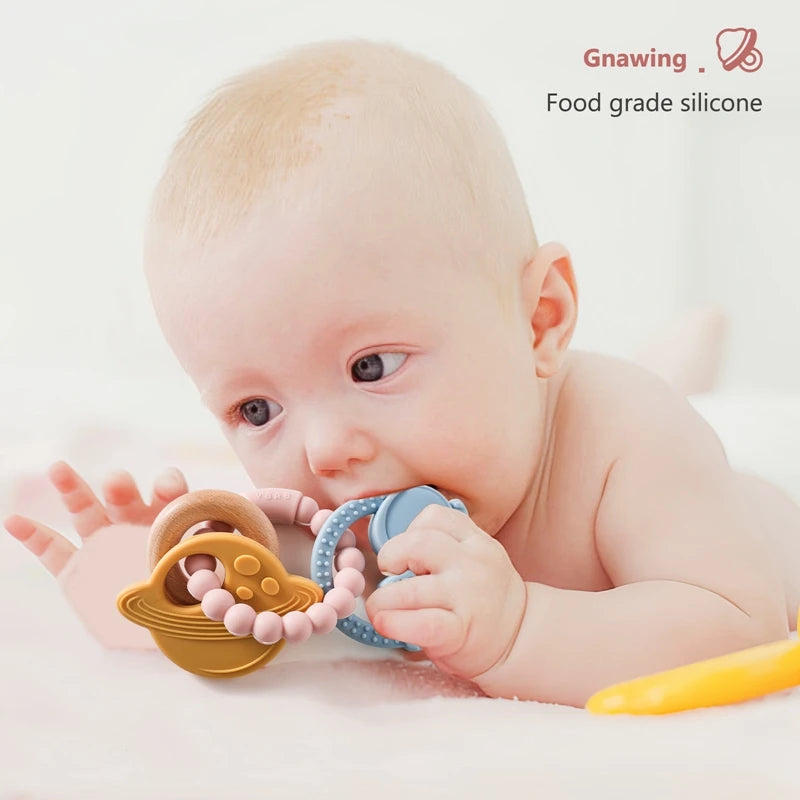 Anneau de Dentition Silicone Bébé – Jouet Sensoriel Sans BPA | 0-12 Mois