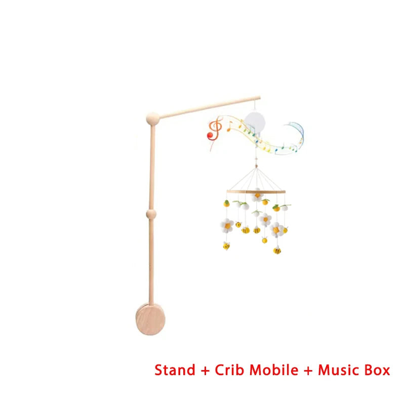 Mobile Lit Bébé Musical et Lumineux – Bois Naturel, Hochet Feutre Doux & Boîte à Musique Nouveau-Né