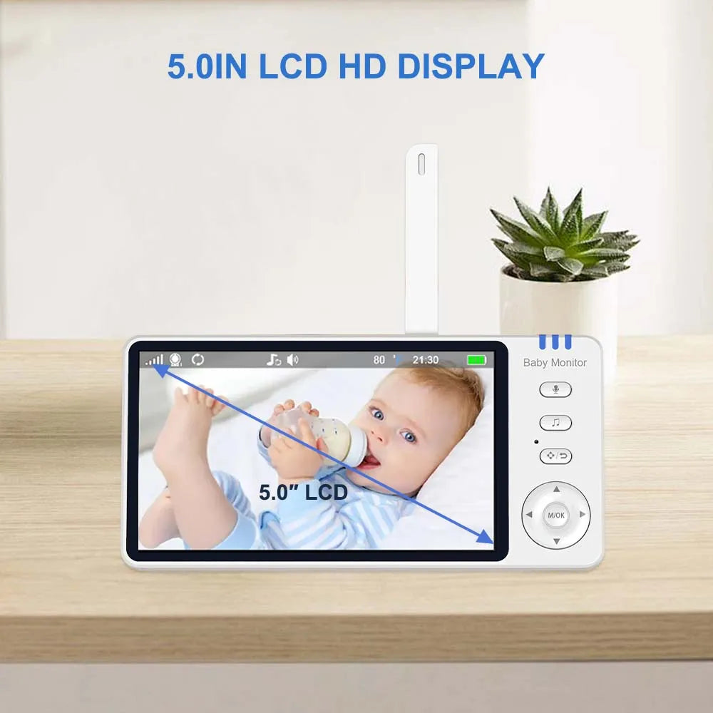 Babyphone Vidéo 5 Pouces PTZ – Capteur Température, Berceuses & Zoom | Meilleur Rapport Qualité-Prix
