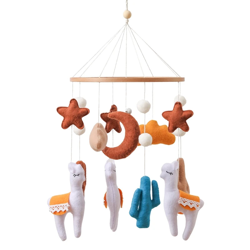 Mobile Lit Bébé Musical et Lumineux – Bois Naturel, Hochet Feutre Doux & Boîte à Musique Nouveau-Né