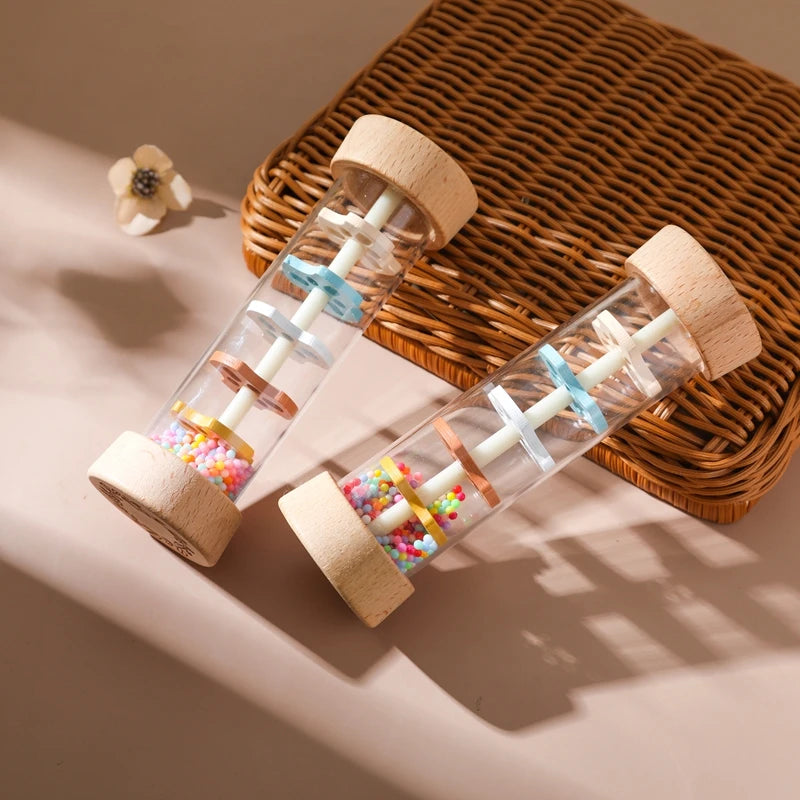 Bâton de Pluie Bébé Bois Montessori – Hochet Sensoriel Arc-en-Ciel Coloré Éveil 0-3 Ans