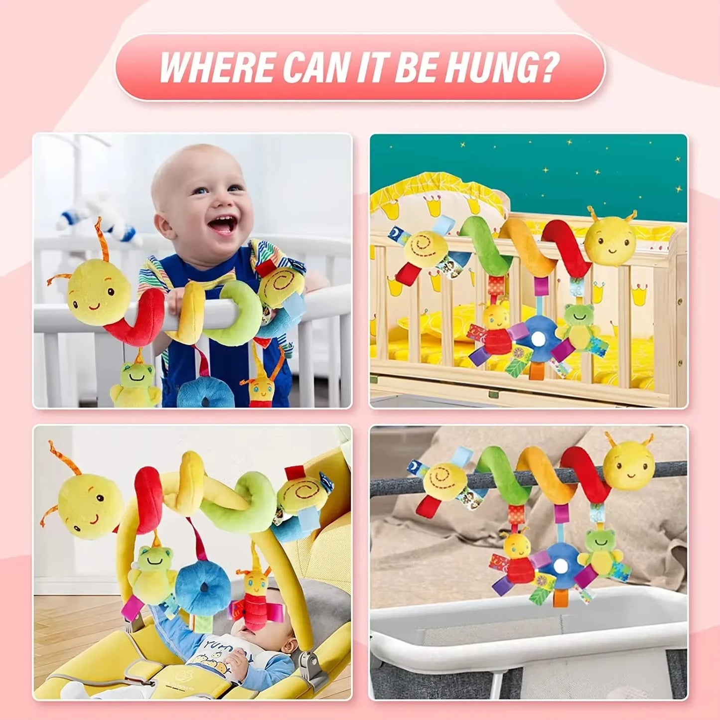 Spirale d’activité bébé poussette — Hochet Tissu Suspendu Lit Siège Auto | Cadeau Naissance Fille Garçon