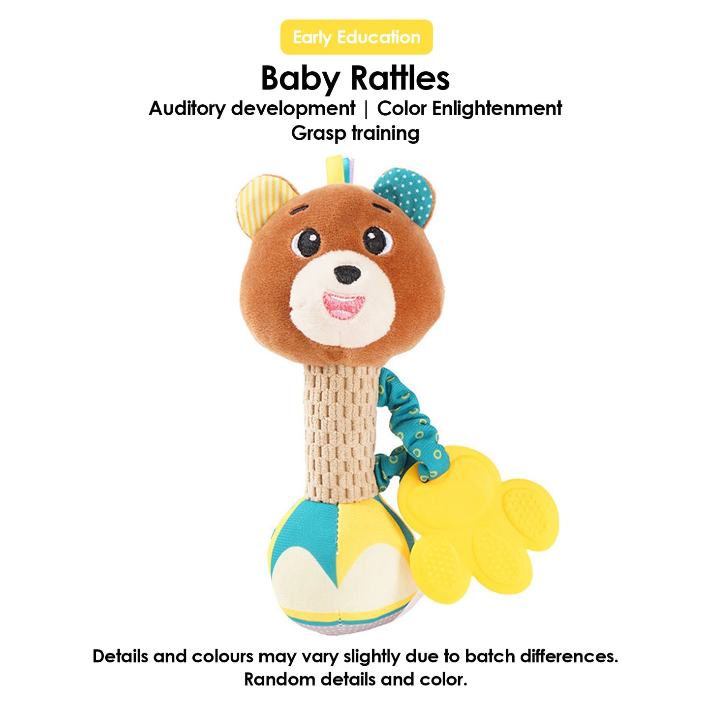 Hochet Bébé Peluche Animal Doux – Doudou Sensoriel Froissé Grinçant Naissance 0-12 Mois